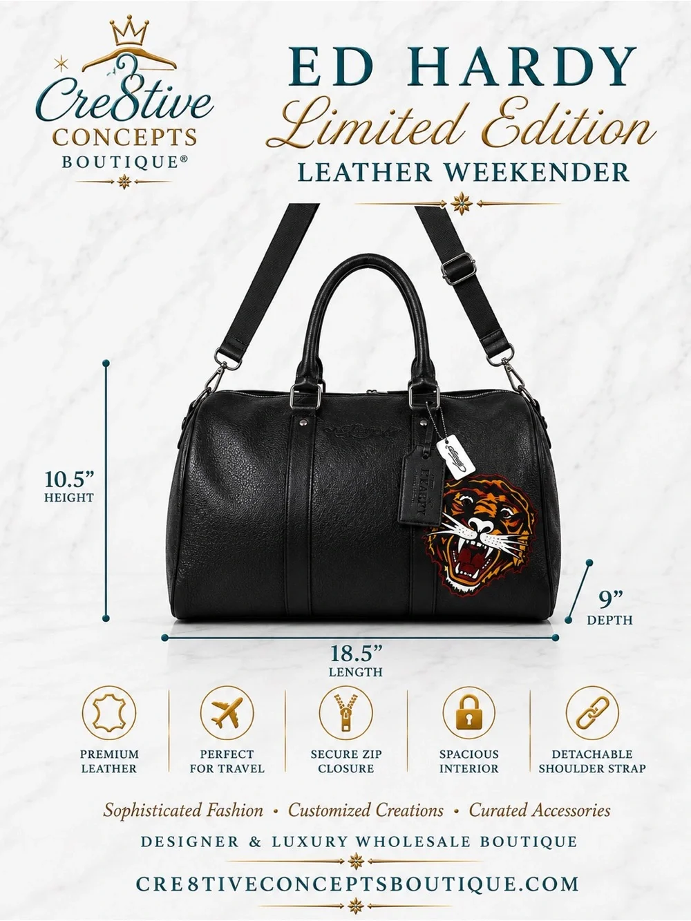 Ed Hardy Limited Edition Premium Leather Weekender Bag